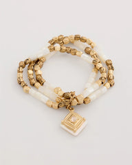 Gold Set of 3 Pearl Treasure Stretch Bracelets