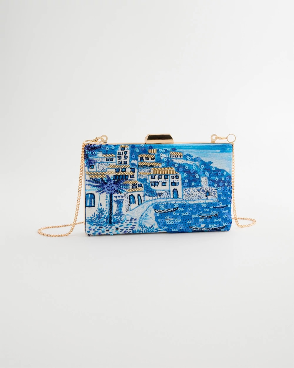 Blue Embellished Scenic Clutch