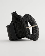 Black Raffia Wrapped Stretch Belt