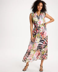 Black Crinkle Chiffon Animal Print Dress