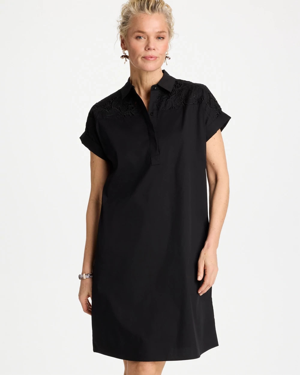 Black Popover Embroidered Poplin Dress