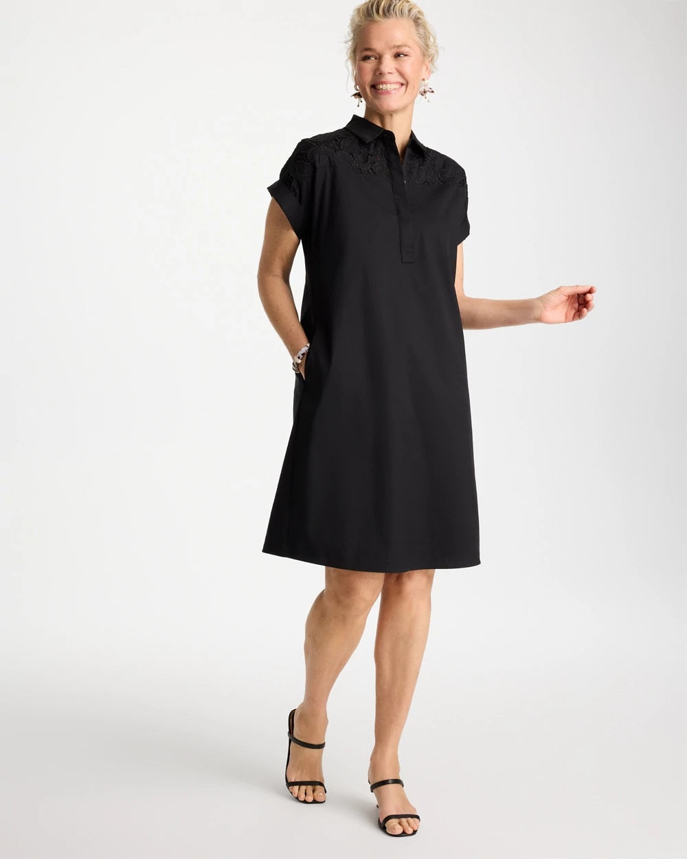 Black Popover Embroidered Poplin Dress