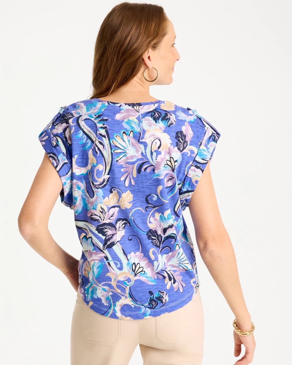 Amparo Blue Paisley Cotton Slub Epaulette Tee