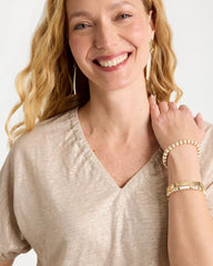 Smokey Taupe Fog Foiled Linen Ruched V-Neck Tee