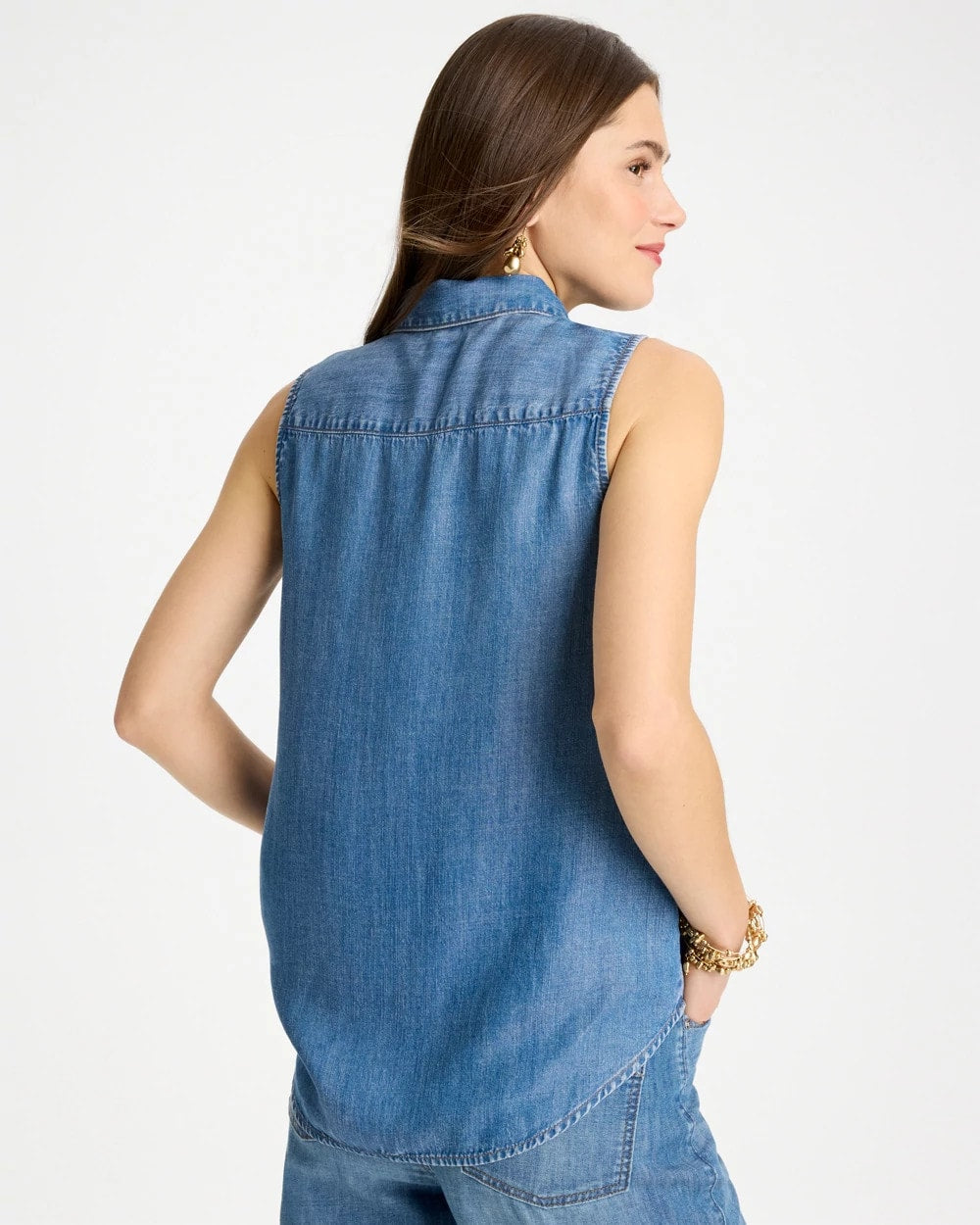 Burano Indigo Tencel Denim Sleeveless Shirt