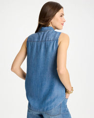 Burano Indigo Tencel Denim Sleeveless Shirt