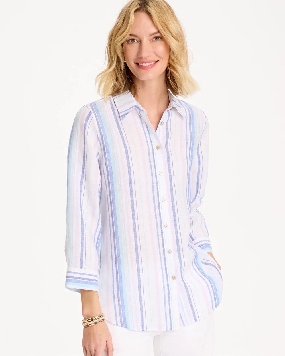 Amparo Blue No Iron™ Linen Striped Shirt