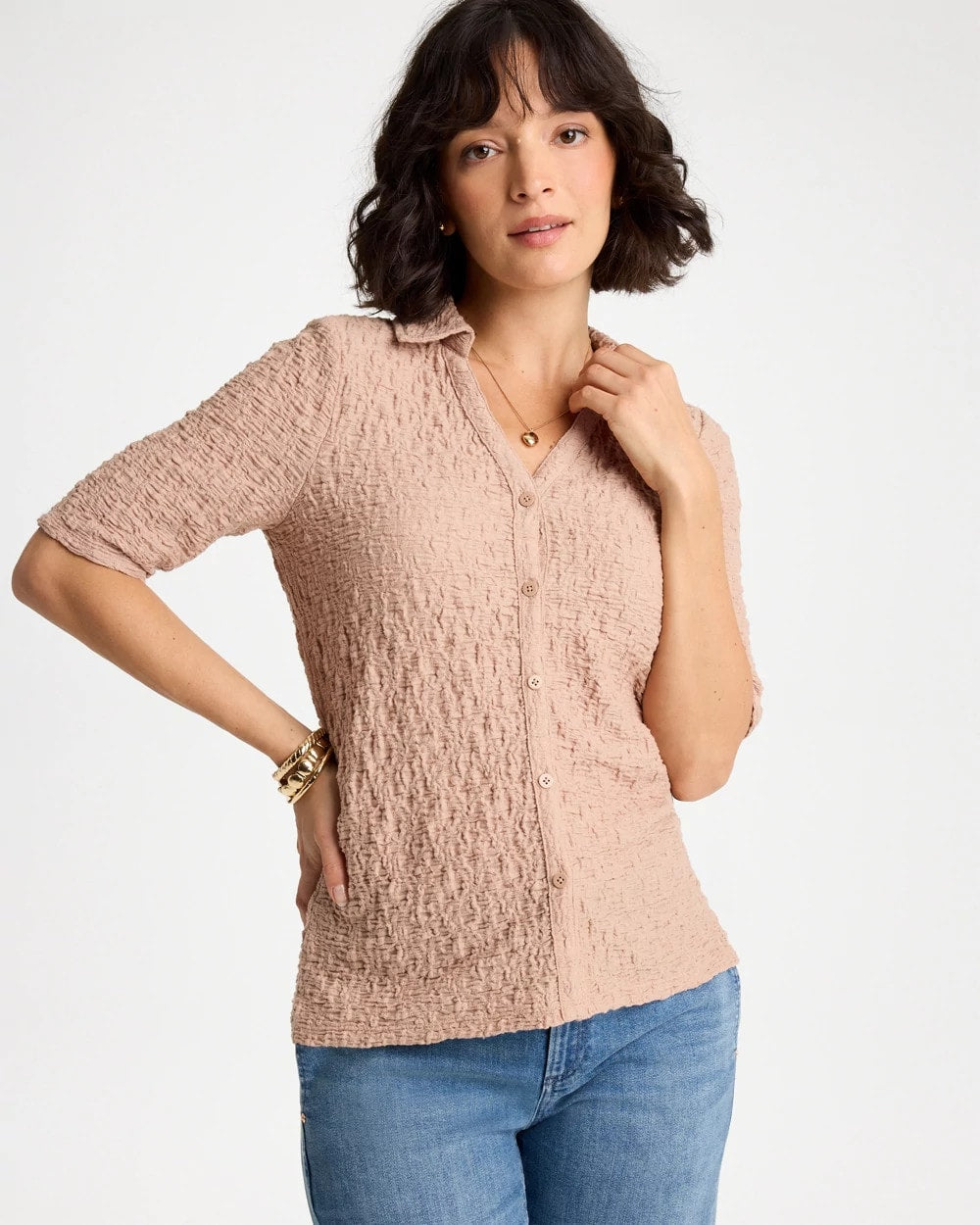 Mocha Mousse Textured Camp Tee