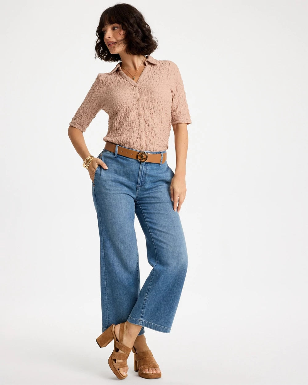 Mocha Mousse Textured Camp Tee