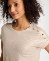 Smokey Taupe Foiled Linen Button Tunic