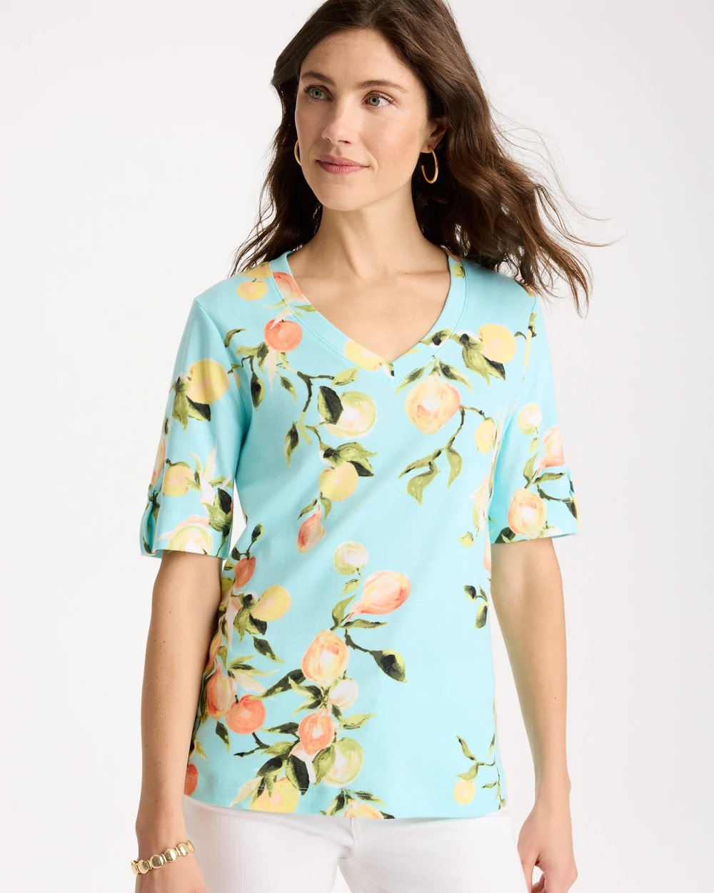 Bondi Blue Pima Printed Elbow-Sleeve Tee