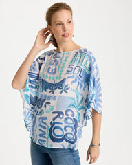 Passport Blue Island Printed Poncho