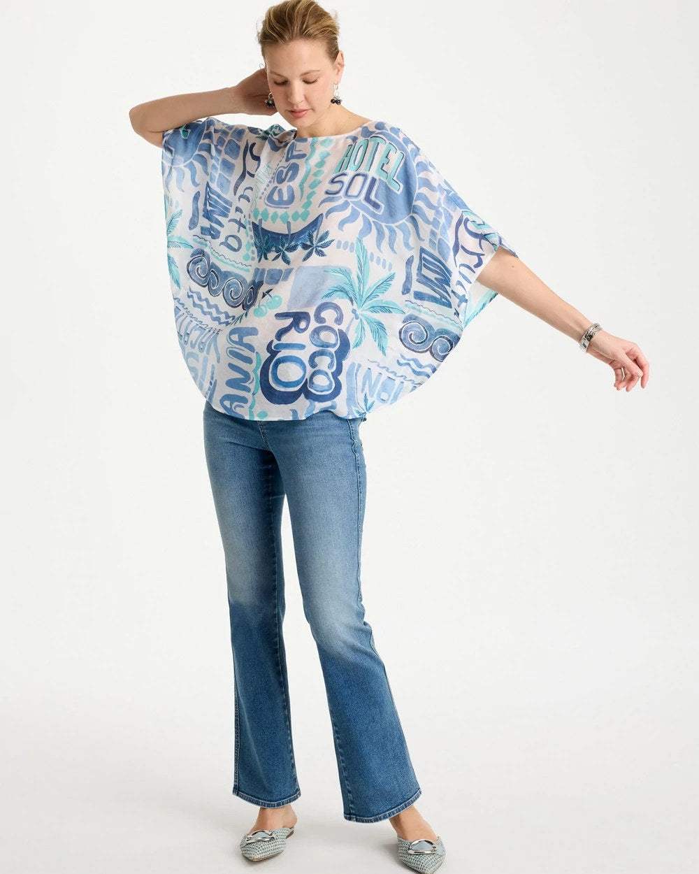 Passport Blue Island Printed Poncho