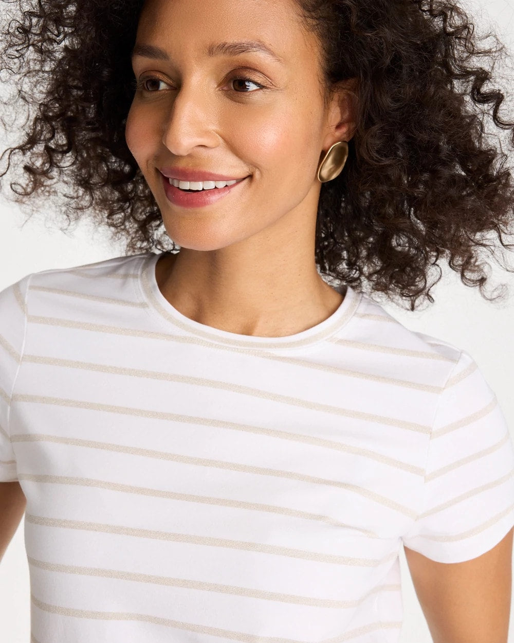 Alabaster Cotton Stretch Striped Cap Sleeve Tee
