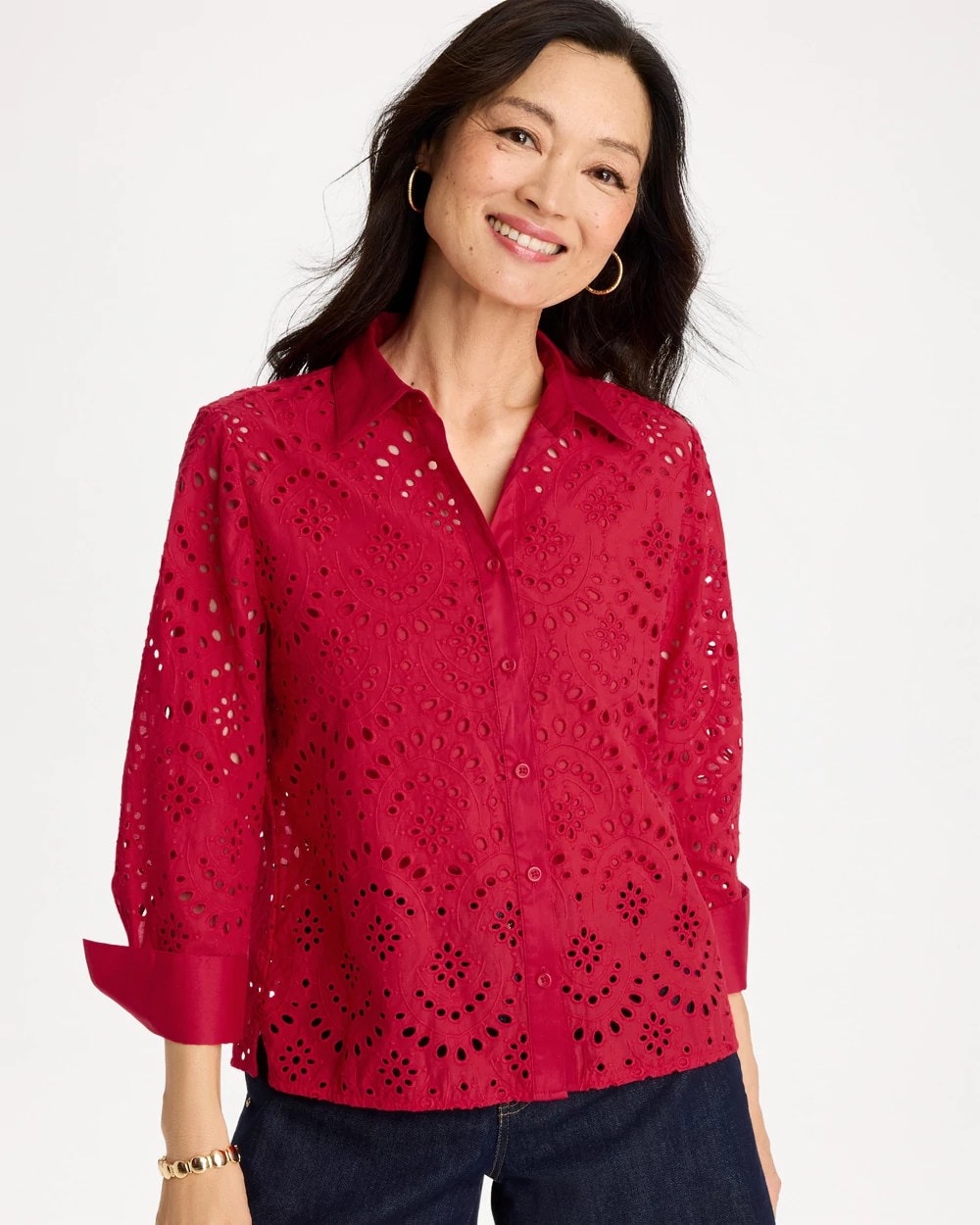 Cherry Lush Eyelet Collared Shirt