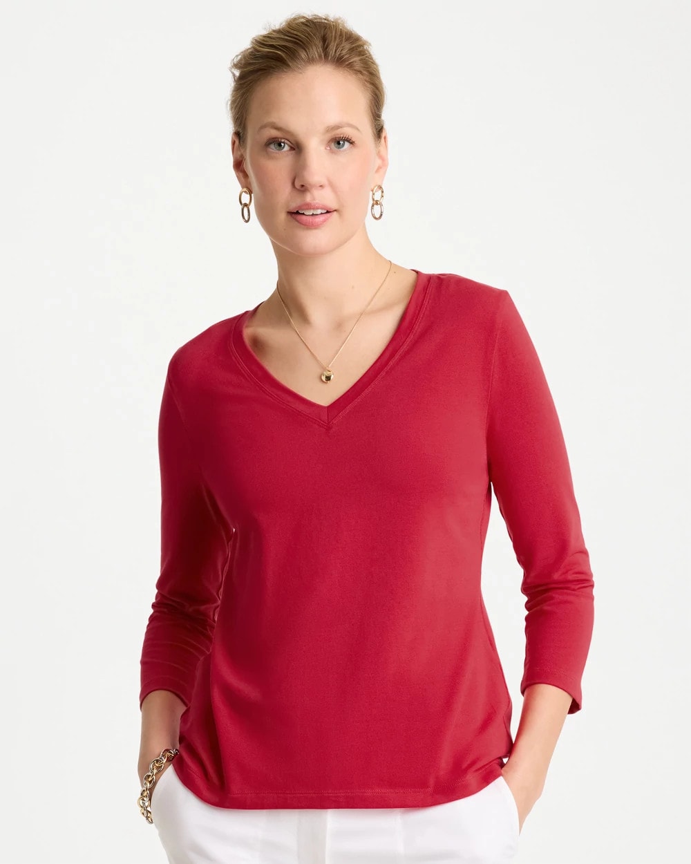 Cherry Lush Cotton Stretch 3/4 Sleeve Tee
