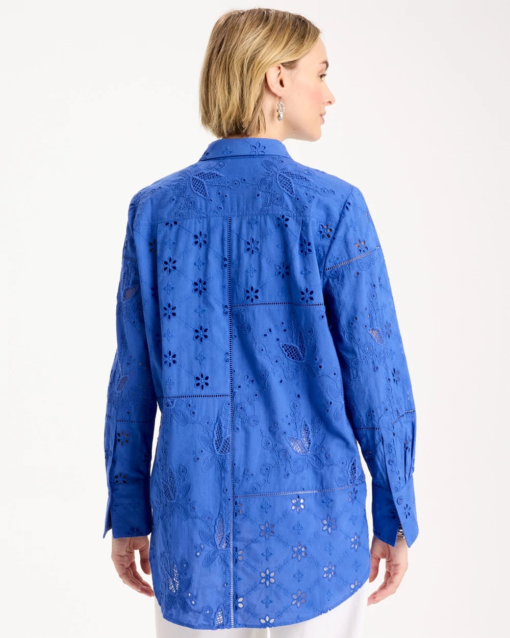Amparo Blue Embroidered Trapunto-Trim Tunic