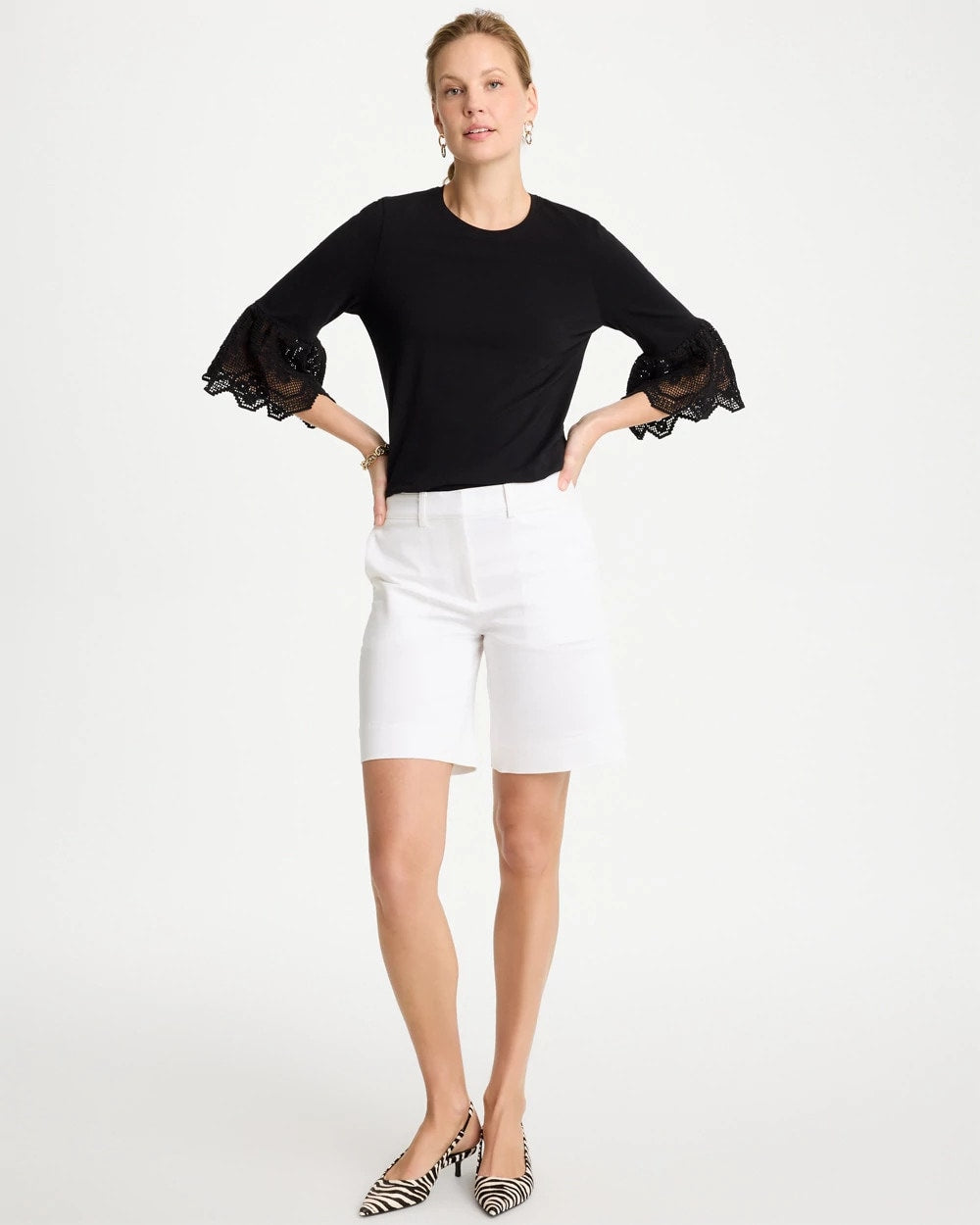 Black Cotton Lace Flutter Sleeve Tee