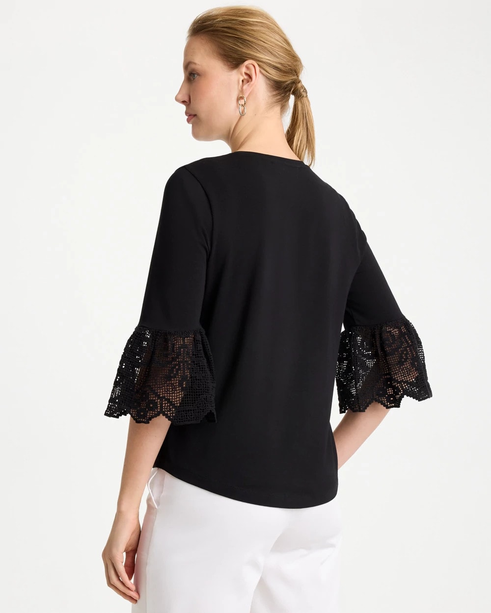 Black Cotton Lace Flutter Sleeve Tee