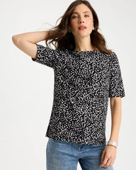 Black Printed Pima Elbow Sleeve Tee
