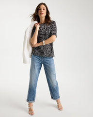 Black Printed Pima Elbow Sleeve Tee