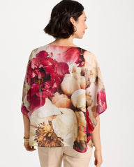 Ecru Boatneck Printed Poncho