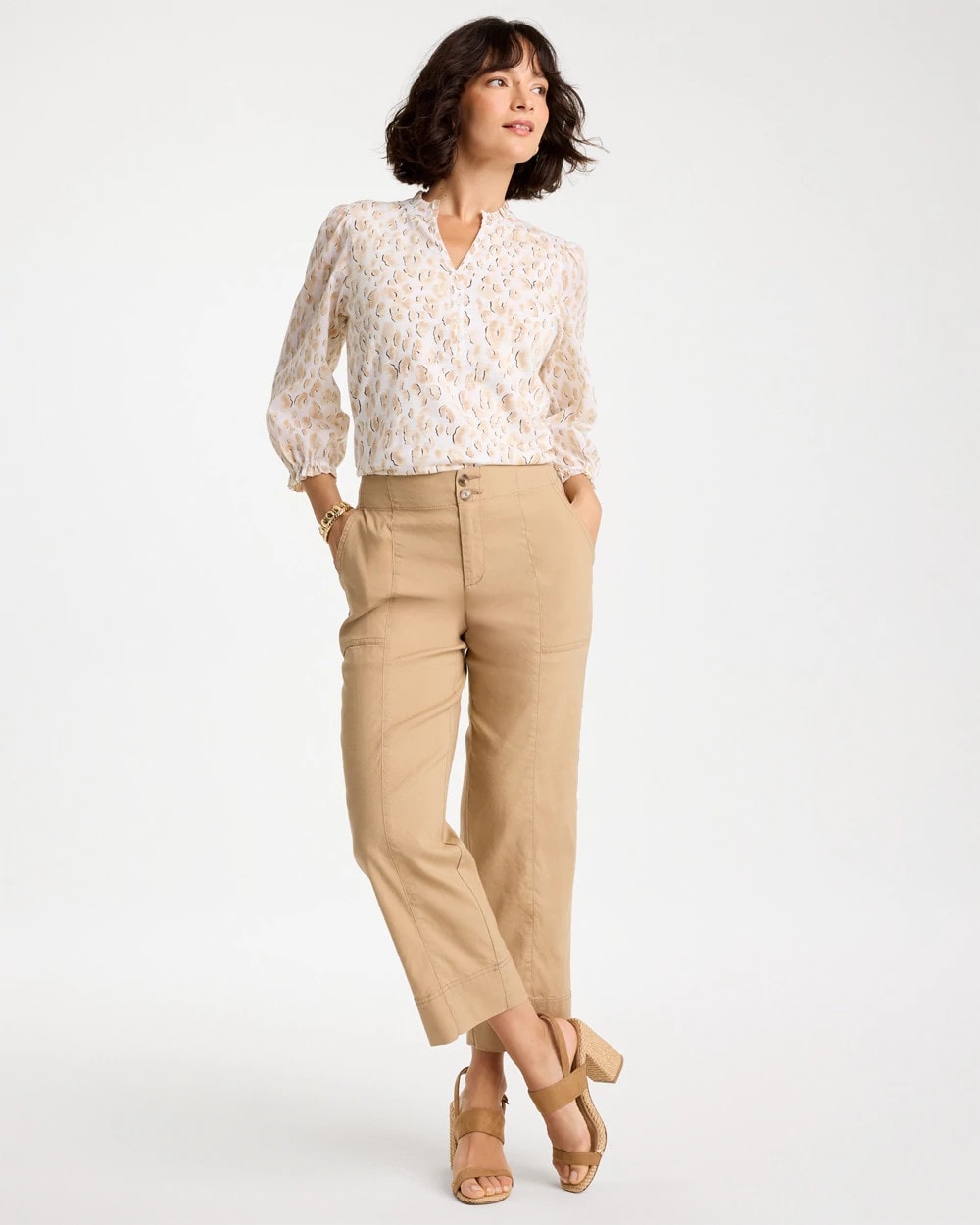 Mocha Mousse Animal Print Ruffled V-Neck Top