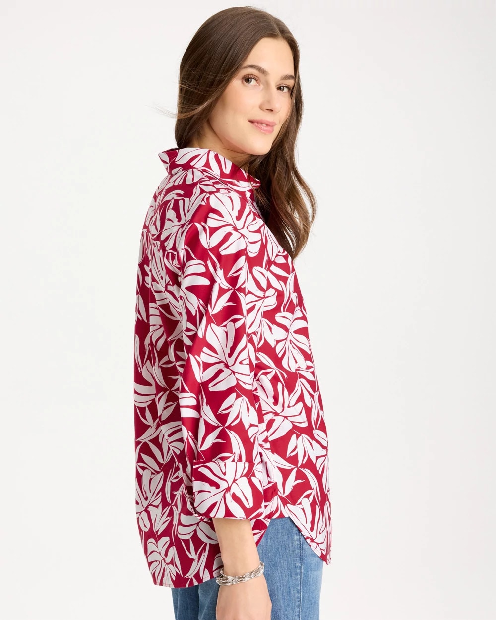 Cherry Lush No Iron™ Stretch Palm Print Shirt