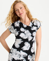 Black Travelers™ Knit Abstract Floral Asymmetrical Top