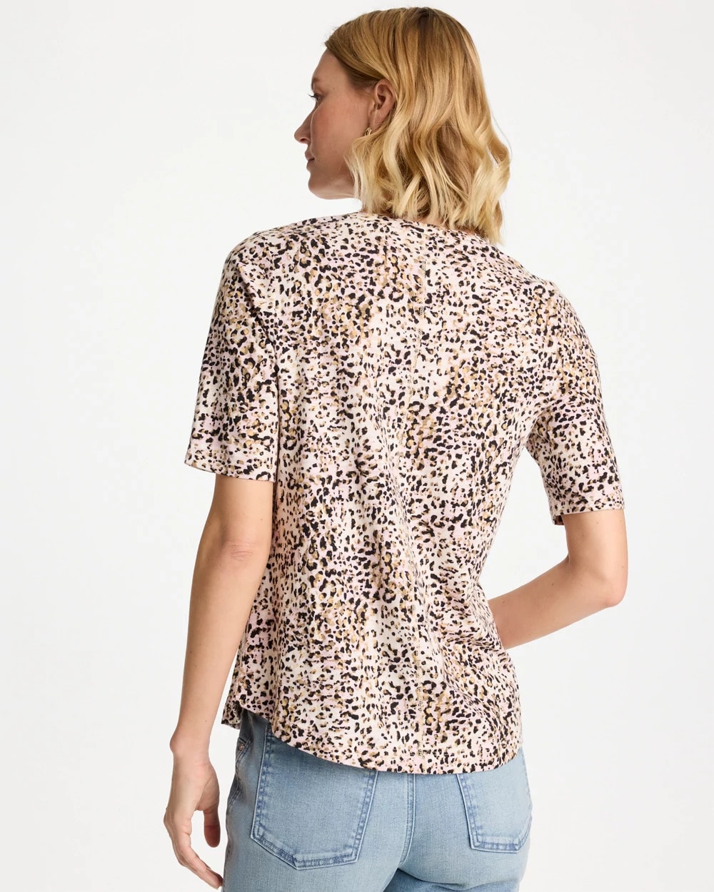 Cattail Brown Printed Cotton Slub V-Neck Tee