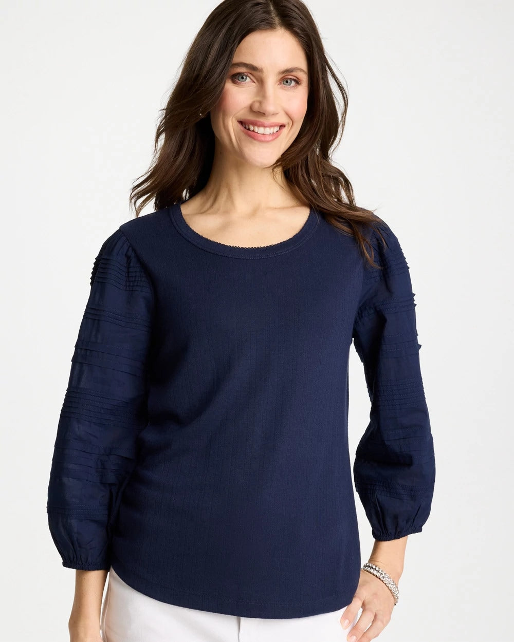 Passport Blue Pintuck Puff Sleeve Tee
