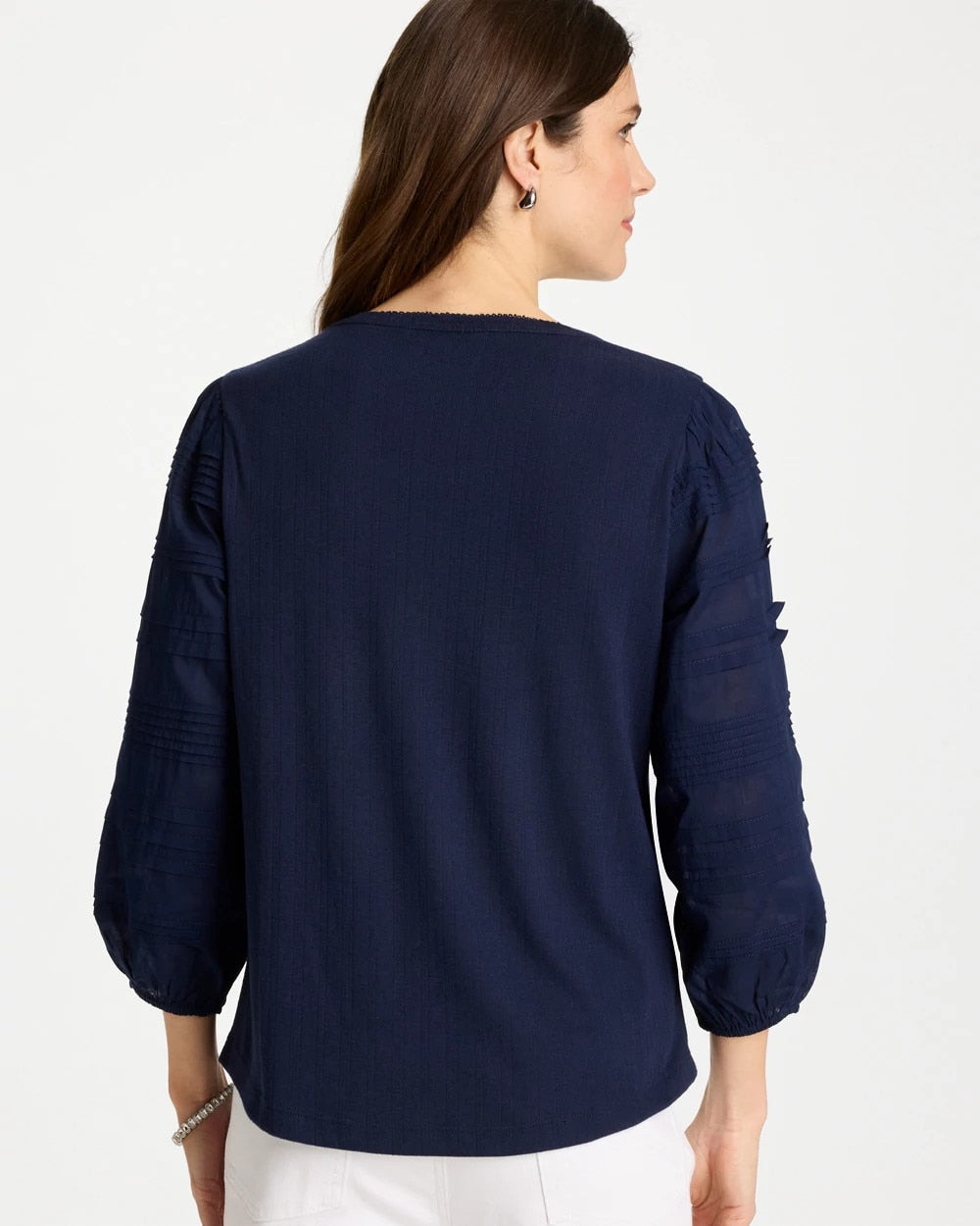 Passport Blue Pintuck Puff Sleeve Tee