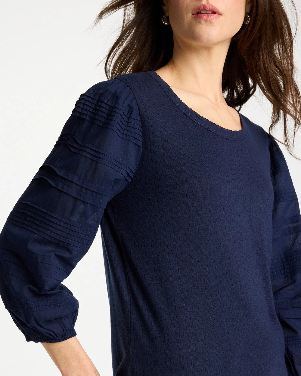 Passport Blue Pintuck Puff Sleeve Tee