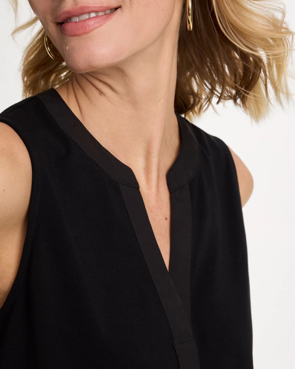Black Cotton-Stretch Notch Neck Tank