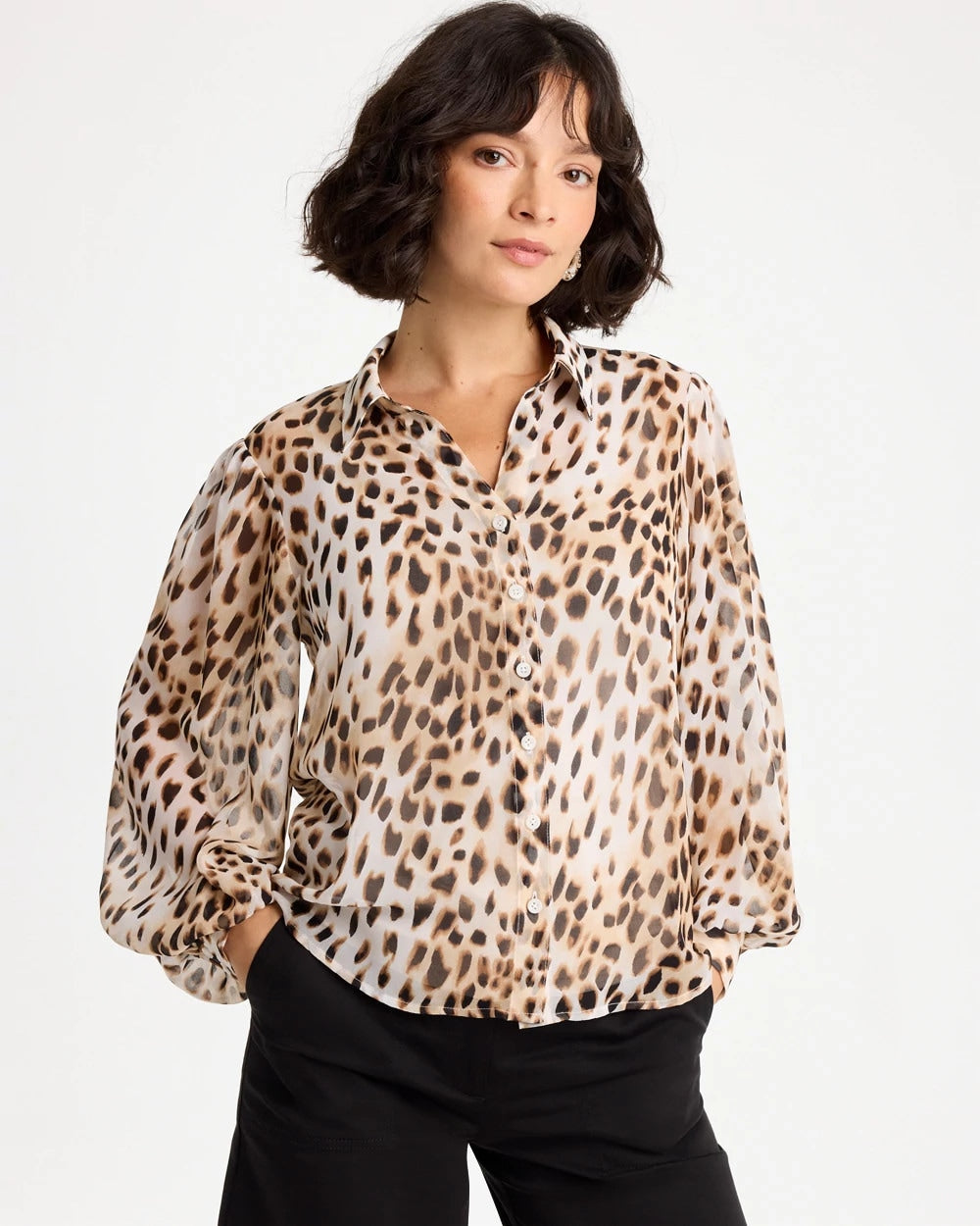 Black Georgette Animal Print Blouse