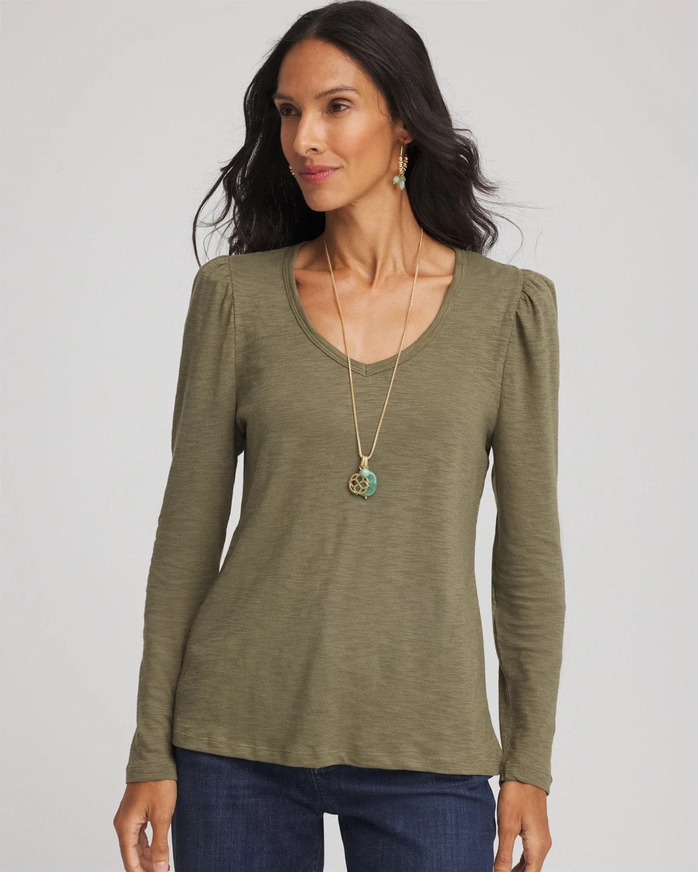 Nettle Leaf Slub Puff-Sleeve Tee