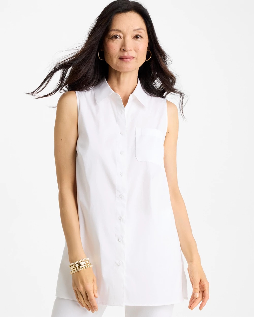 Alabaster Poplin Cotton Collared Tunic