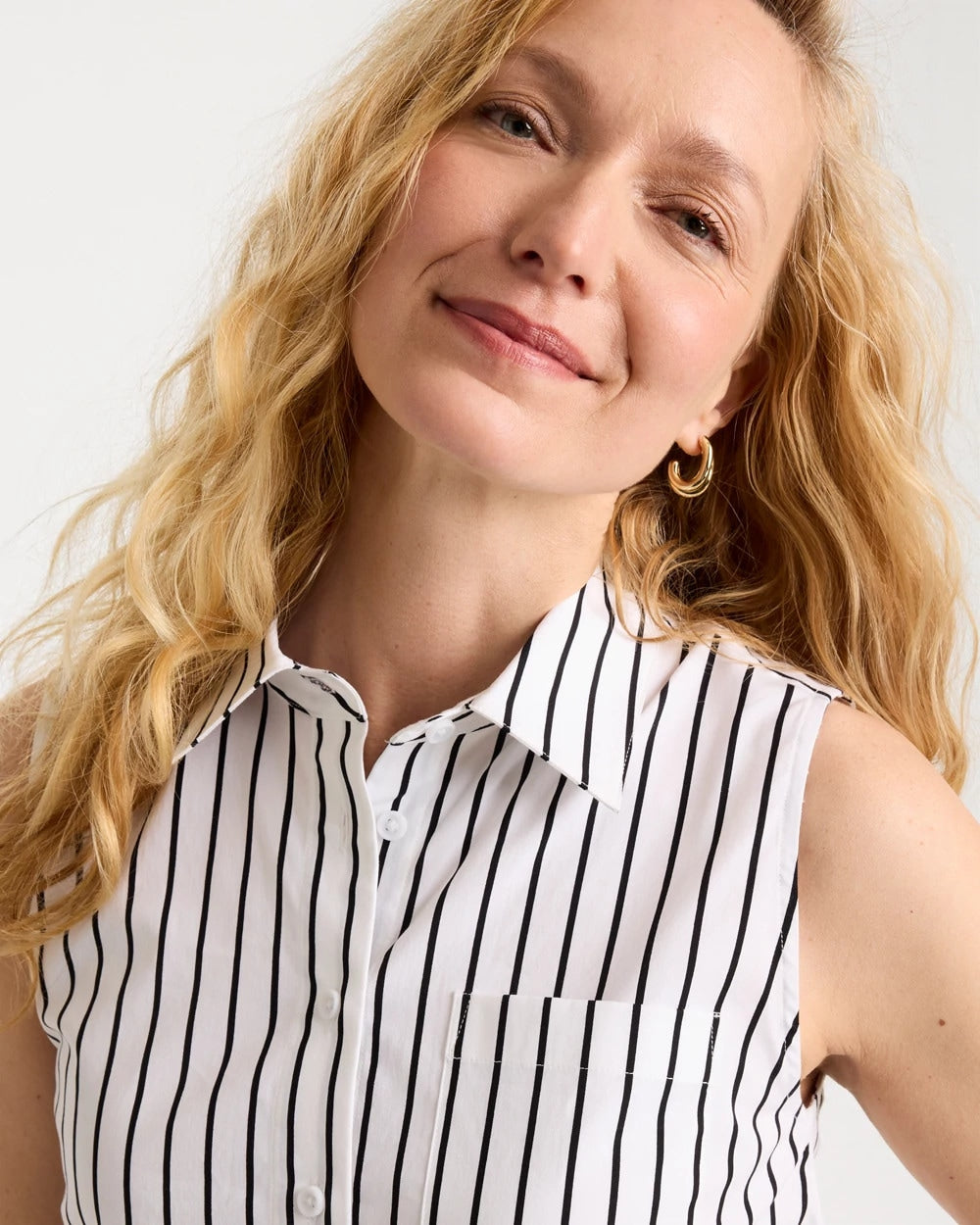 Black Poplin Cotton Collared Striped Tunic