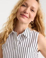 Black Poplin Cotton Collared Striped Tunic