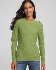 Green Fig Button Shoulder Crewneck Pullover