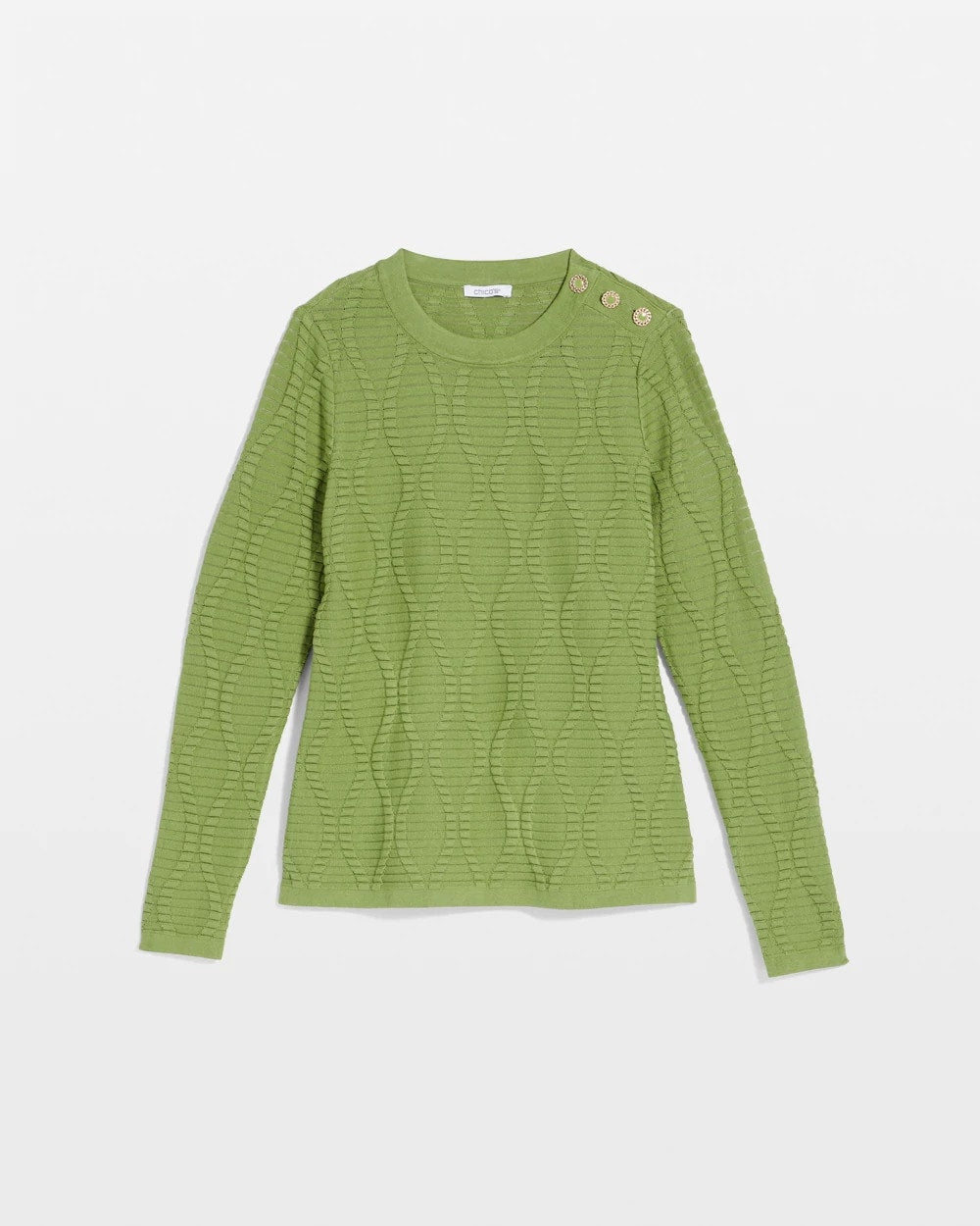 Green Fig Button Shoulder Crewneck Pullover