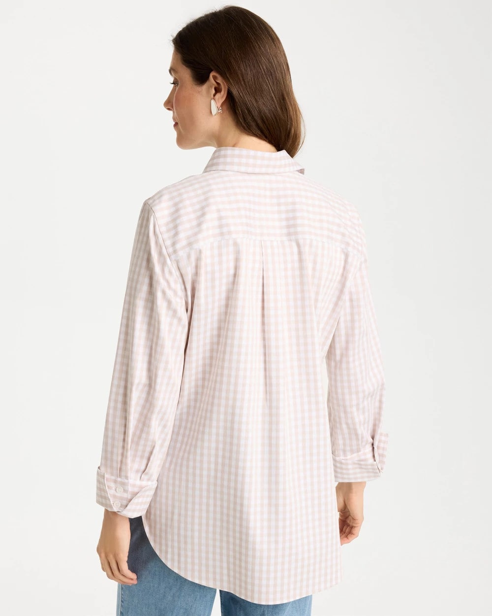 Smokey Taupe No Iron™ Stretch Neutral Gingham Shirt