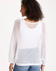 Alabaster V-Neck Metallic Knit Poncho
