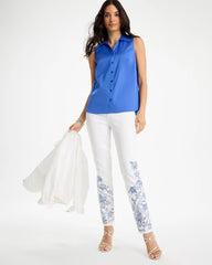 Amparo Blue Cotton-Blend Classic Sleeveless Shirt