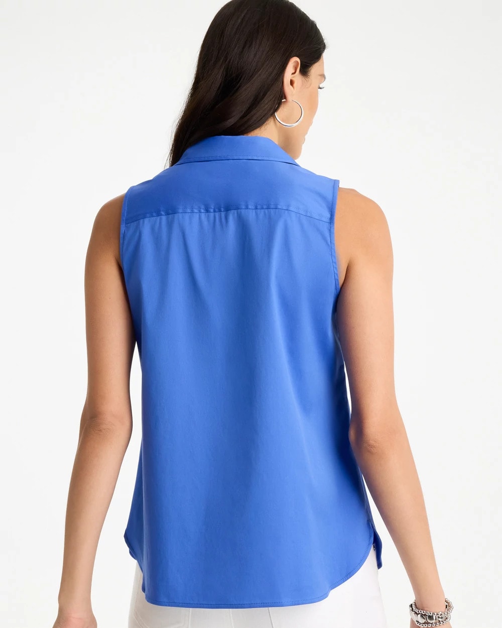 Amparo Blue Cotton-Blend Classic Sleeveless Shirt