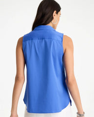 Amparo Blue Cotton-Blend Classic Sleeveless Shirt