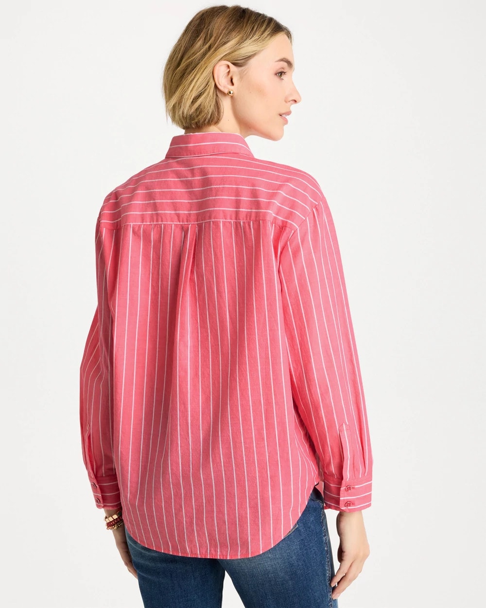 Calypso Coral Cotton Voile Collared Striped Shirt