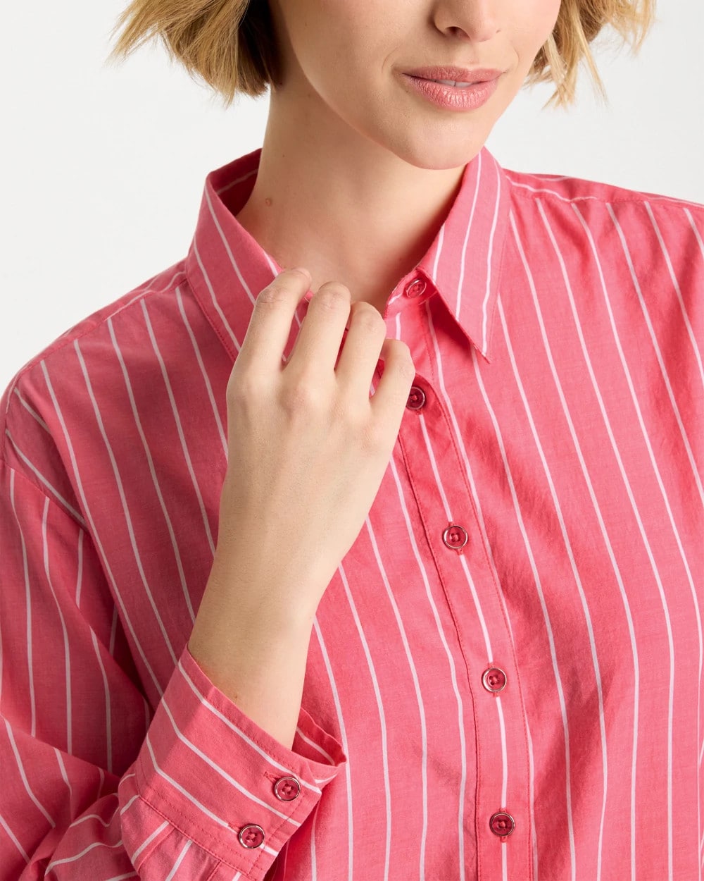 Calypso Coral Cotton Voile Collared Striped Shirt