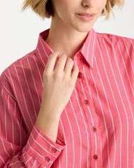 Calypso Coral Cotton Voile Collared Striped Shirt
