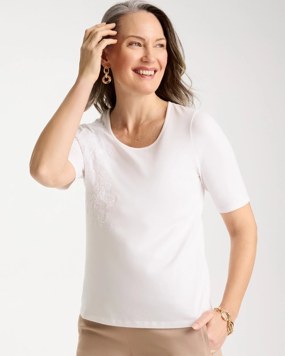 Alabaster Sequin Embroidered Floral Tee